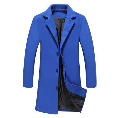 New Fashion Men Solid Color Single Breasted Long Trench Coat