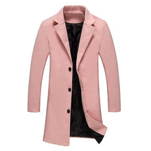 Load image into Gallery viewer, New Fashion Men Solid Color Single Breasted Long Trench Coat